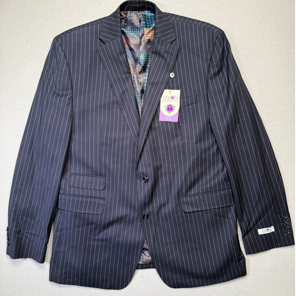 Tayion Men's Classic fit Pinstripe Sport Coat Blazer Navy 44L $360